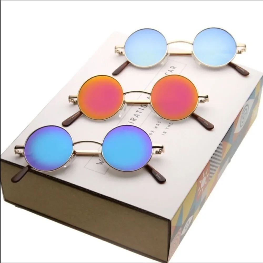 Retro Small Round Purple Lenses Gold Metal Frame Shades Sunglasses